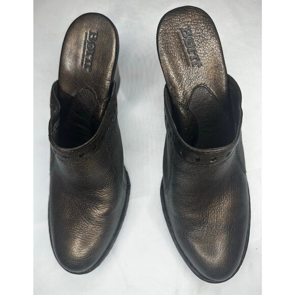 Born Lella Bronze Metallic Brown Leather Heeled Clog Mule Size 9 - Picture 3 of 10